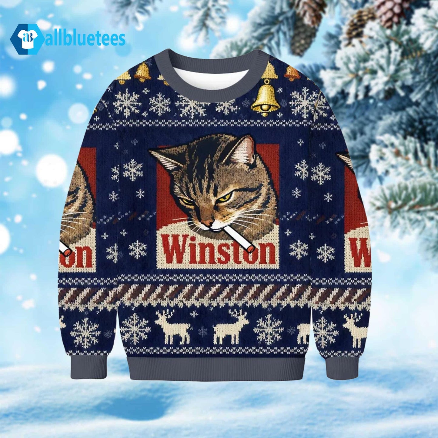 Cat Smoking Winston Ugly Christmas Sweater