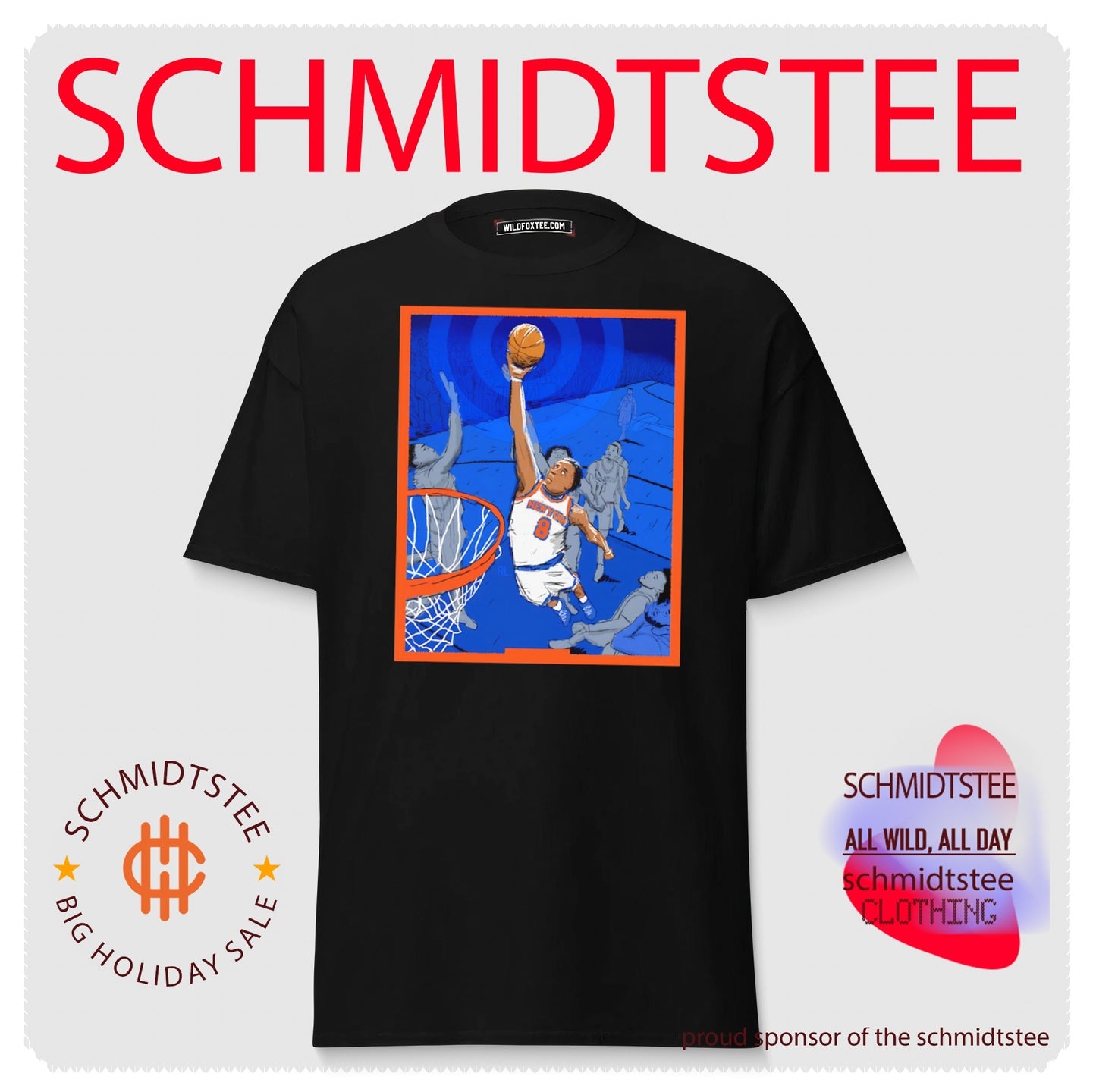 New York Knicks dunking ball moment highlighted comic style shirt