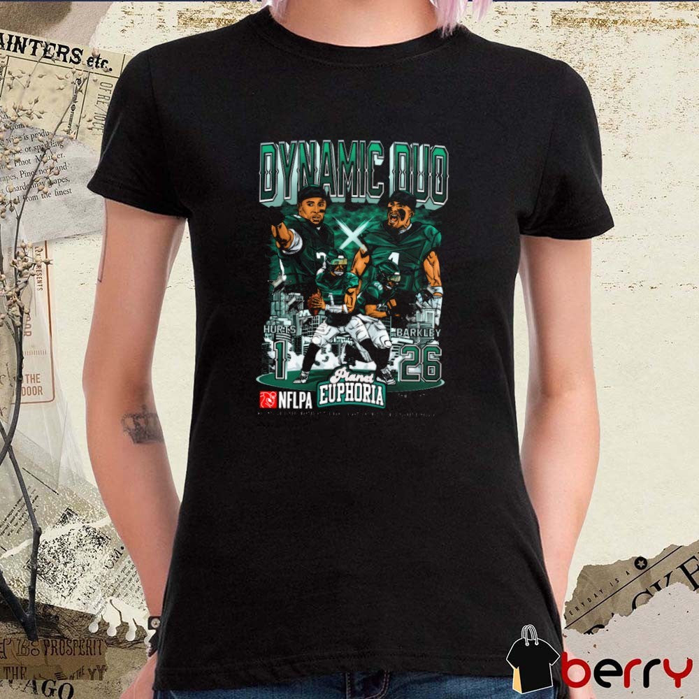 Dynamic Duos Jalen Hurts And Saquon Barkley Philadelphia Eagles NFL Planet Euphoria Artwork t-shirt