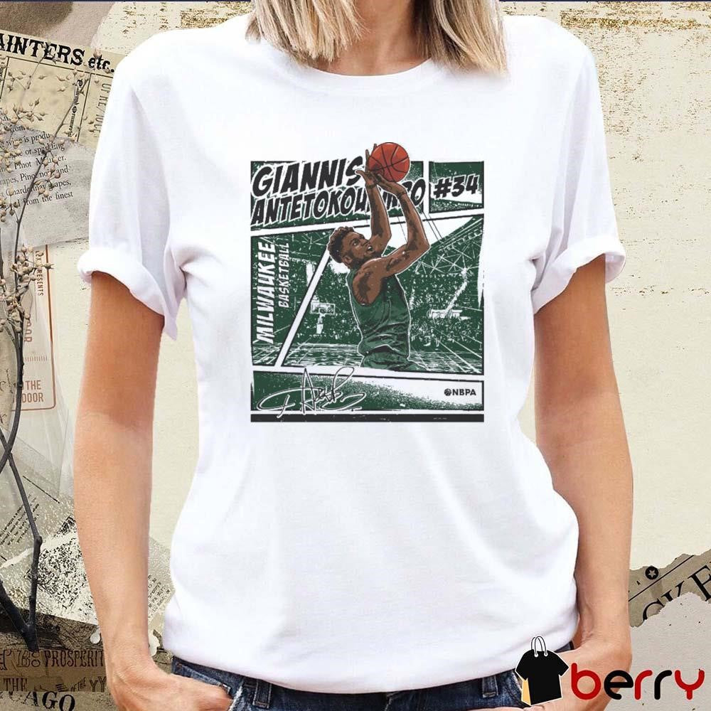 Giannis Antetokounmpo #34 Milwaukee Bucks Basketball Comic Signature t-shirt
