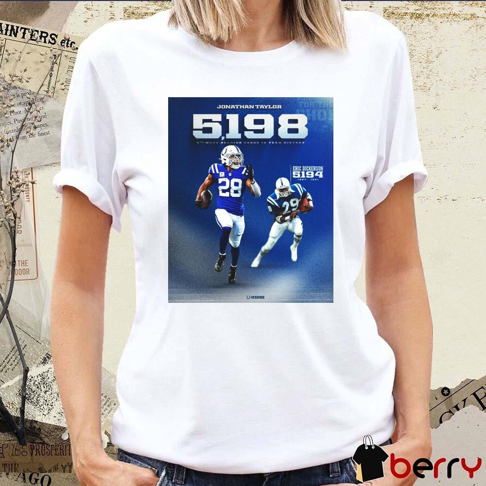 Indianapolis Colts Jonathan Taylor 5,198 4th Most Rushing Yards In Team History rushing past Eric Dickerson 5194 Poster t-shirt