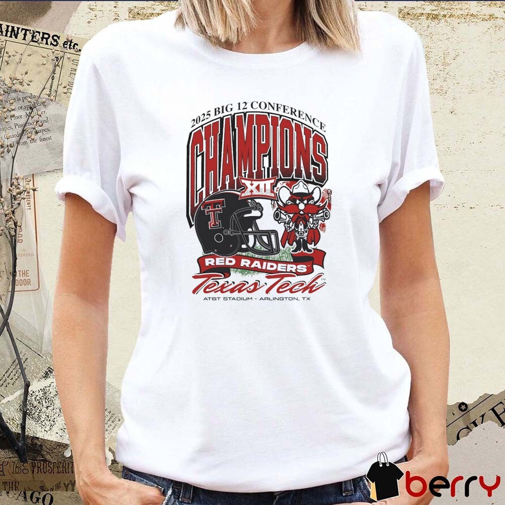 Texas Tech Red Raiders 2025 Big 12 Football Champions AT&T Stadium Arlington TX Mascot t-shirt
