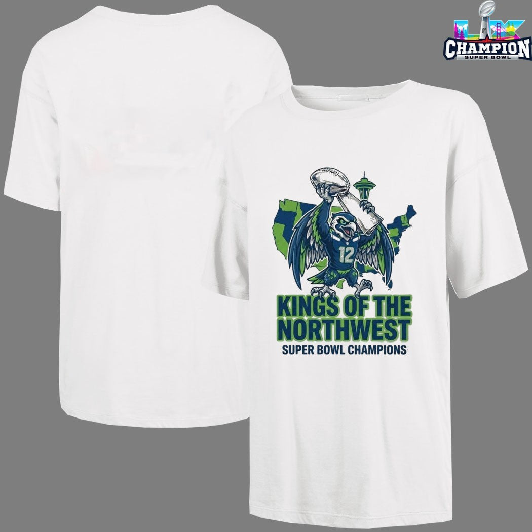 Seattle Seahawks Kings Of The Northwest Super Bowl LX Champions 2026 Mascot Trophy T-shirts