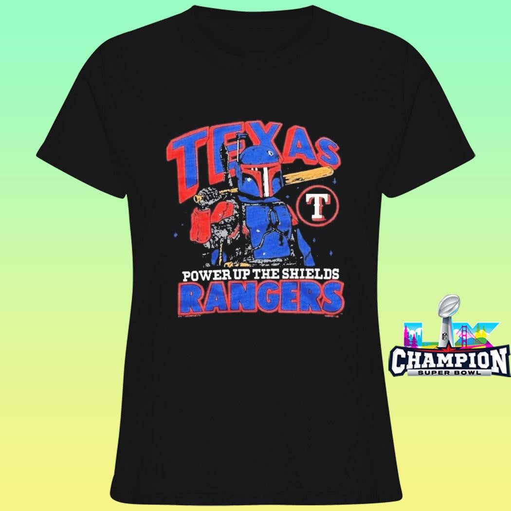 Star Wars X Mlb 2026 Star Wars Day Texas Rangers Dark Side Boba Fett Power Up The Shields Shirt