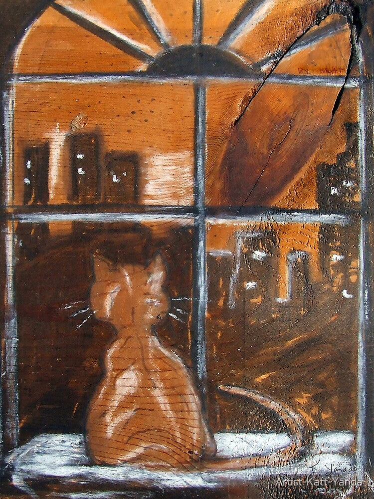 Curious Cat Overlooks the City Artwork by Katt Yanda by Artist-Katt-Yanda