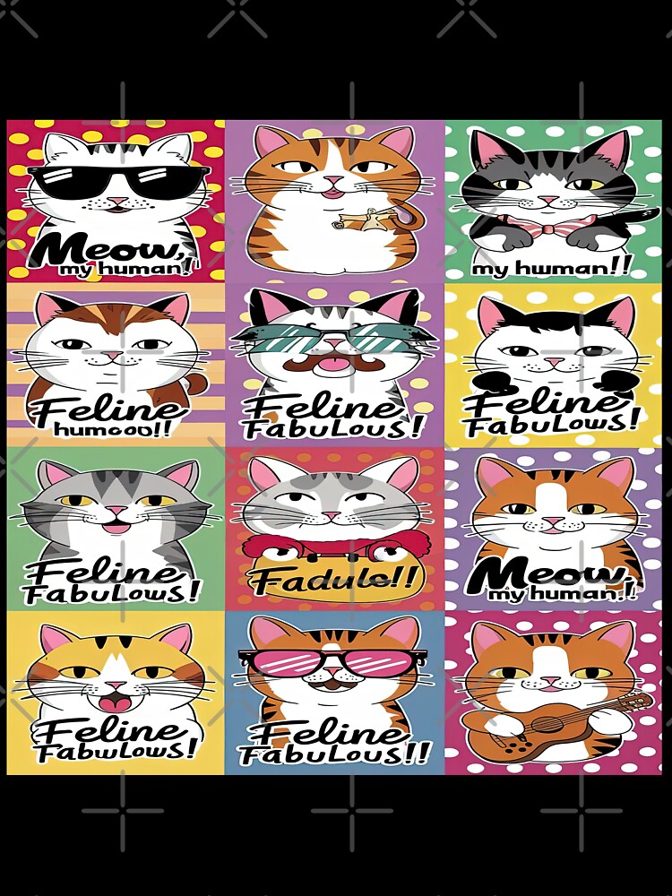 cute funny cat pattern cheerful colorful cats with sunglasses fluffy sweets happy ,aesthetic cat art,funny cat,Cat Lover,cute cat,cat pattern by Expressions-Sel