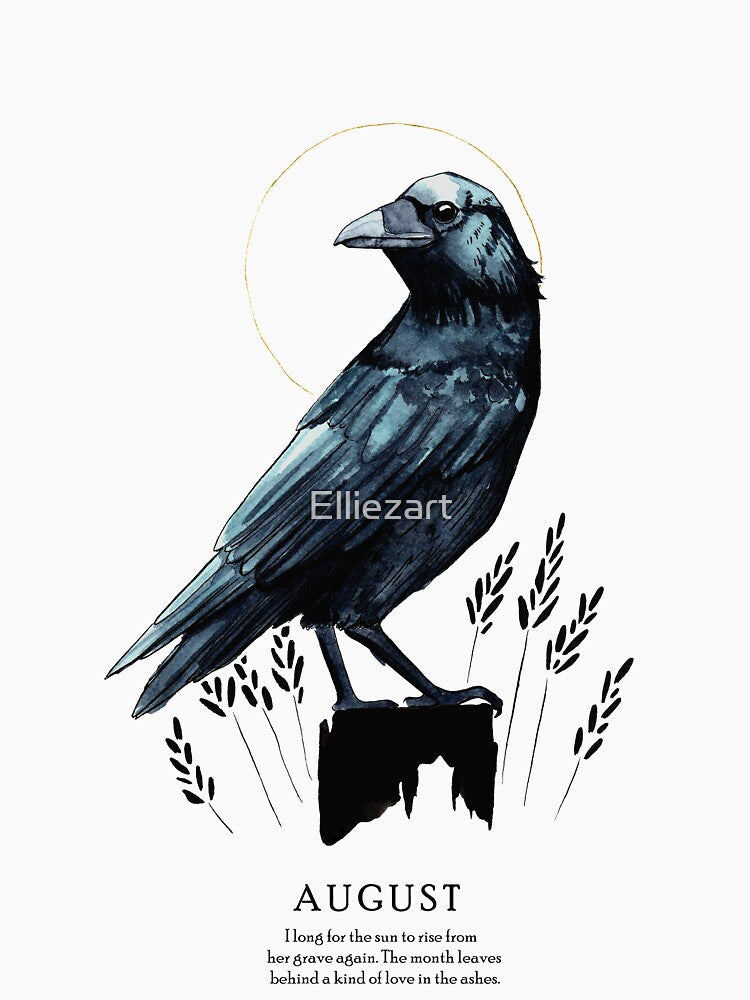 Watercolour crow illustration with text by Elliezart