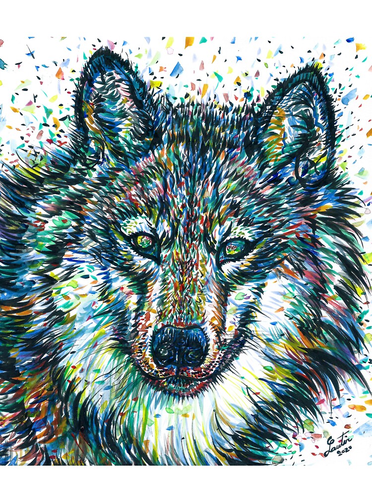 WOLF - watercolor and ink portrait by lautir