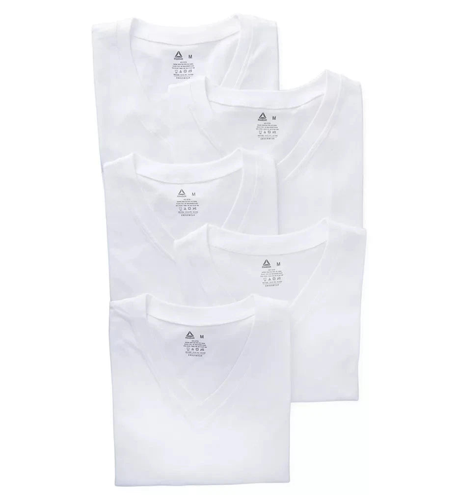 Reebok 00CPT05 Sport Cotton Jersey V-Neck T-Shirt - 5 Pack (White S)