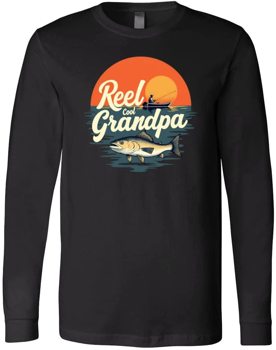 Reel Cool Grandpa Fishing Gift - Retro Sunset Outdoors Design T-Shirt