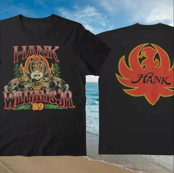 Vintage Hank Williams Jr Double Eagle 1989 Tour Black Double Sided T-Shirt