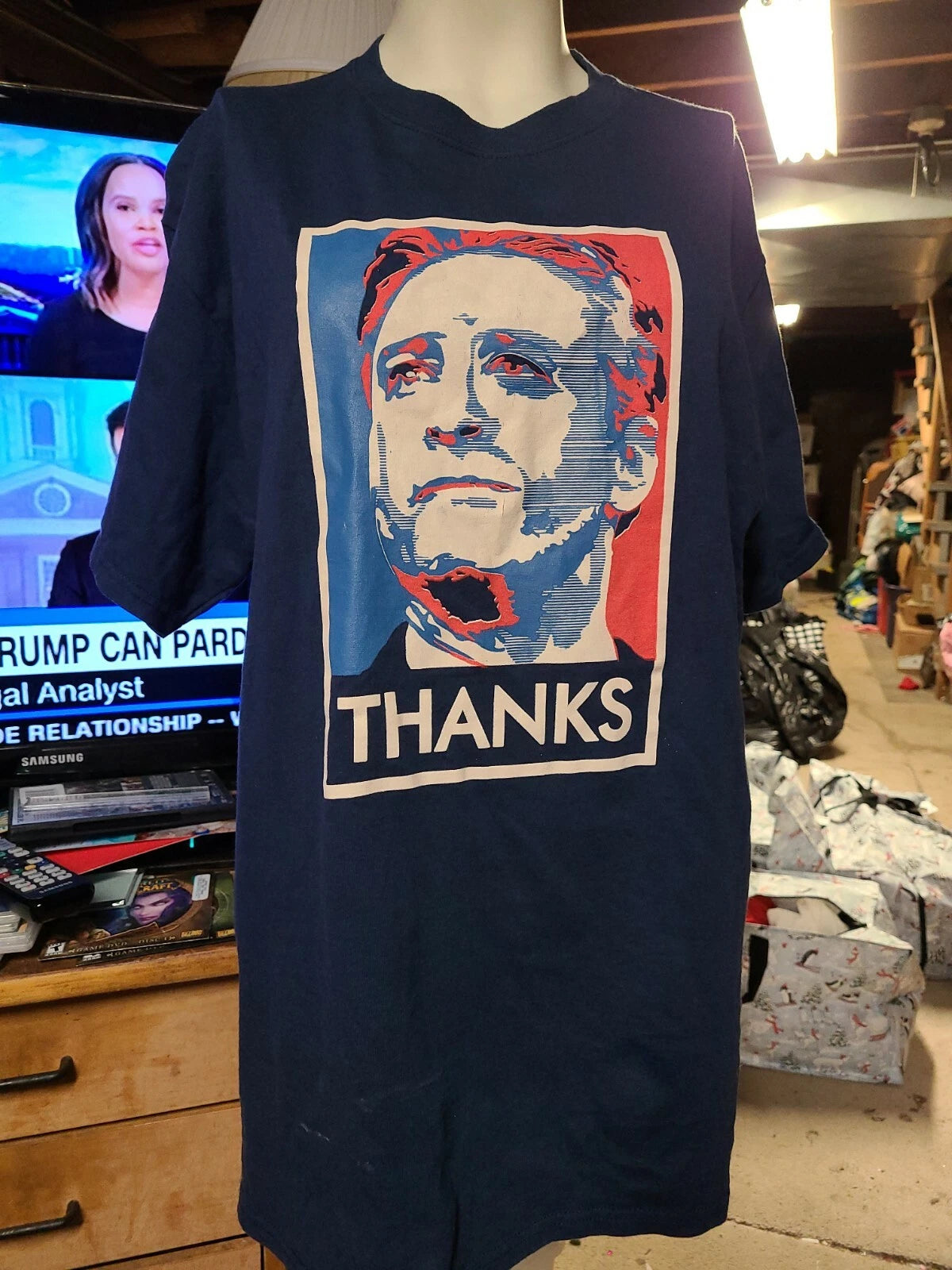 Jon Stewart Daily Show Thanks T Shirt Style USA Red White Blue large