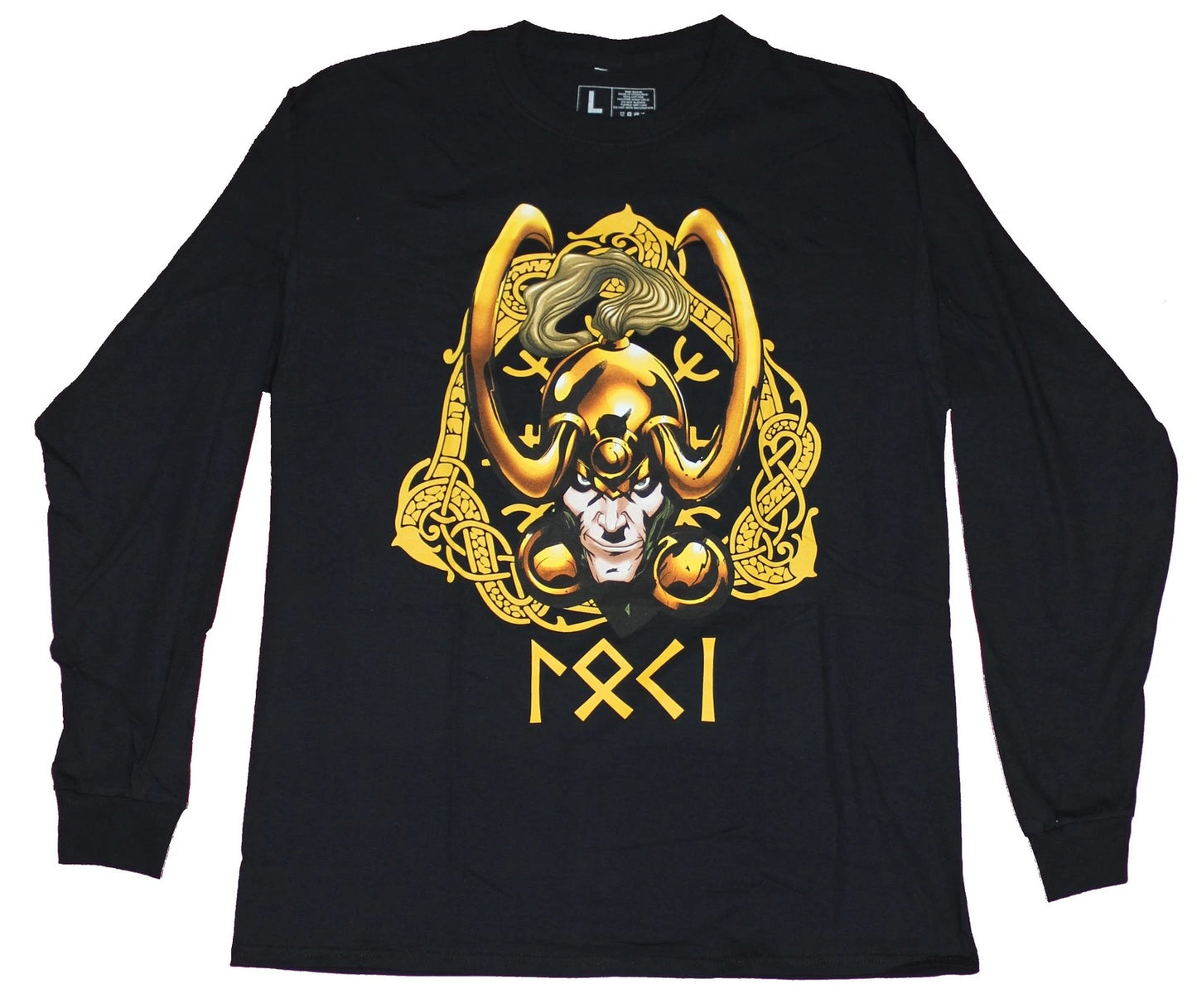 Loki Marvel Comics Mens Long Sleeve T-Shirt- Ornate Loki Face