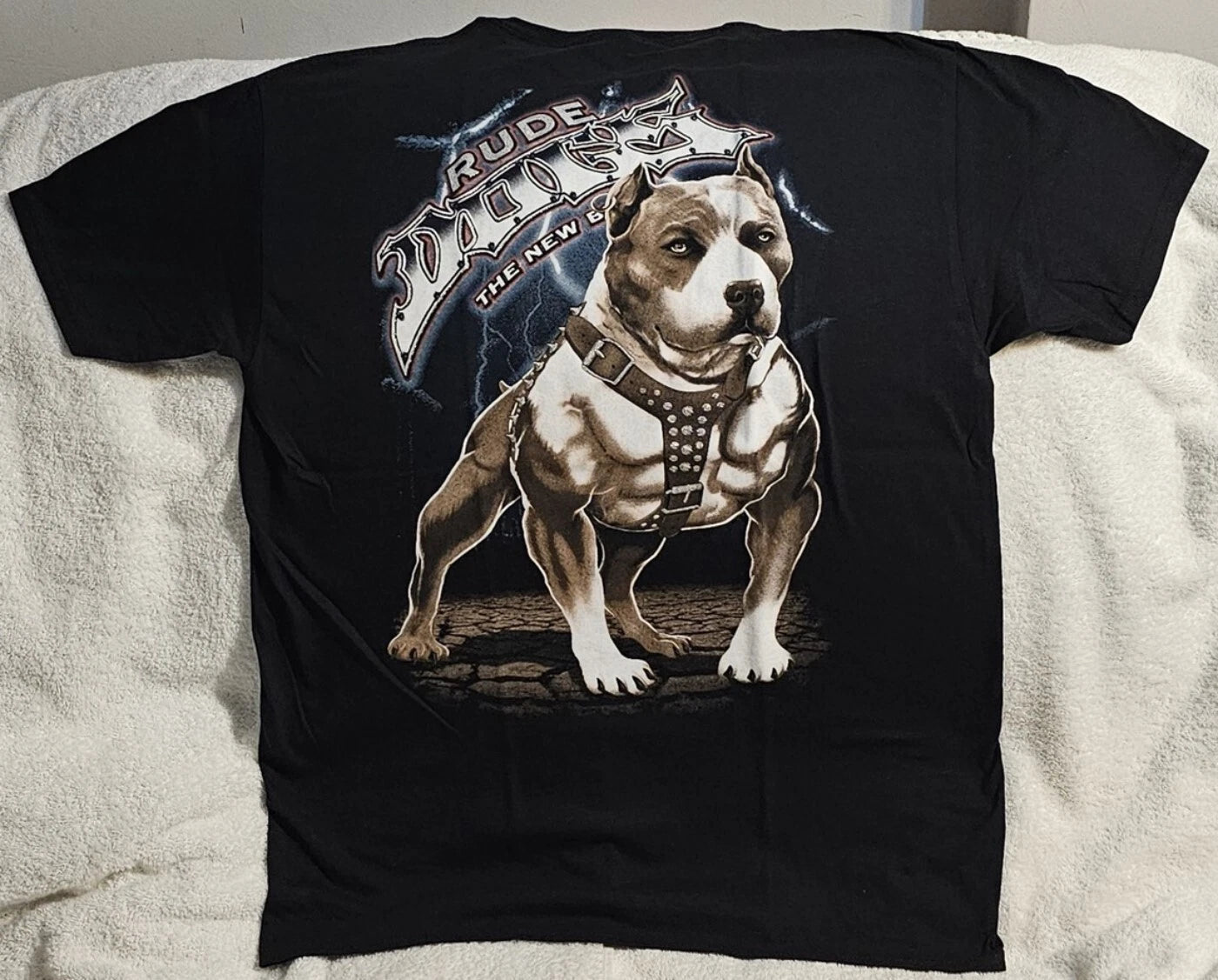 PITBULL TERRIER SPIKED COLLAR RUDE DOGS THE NEW BREED LIGHTNING T-SHIRT