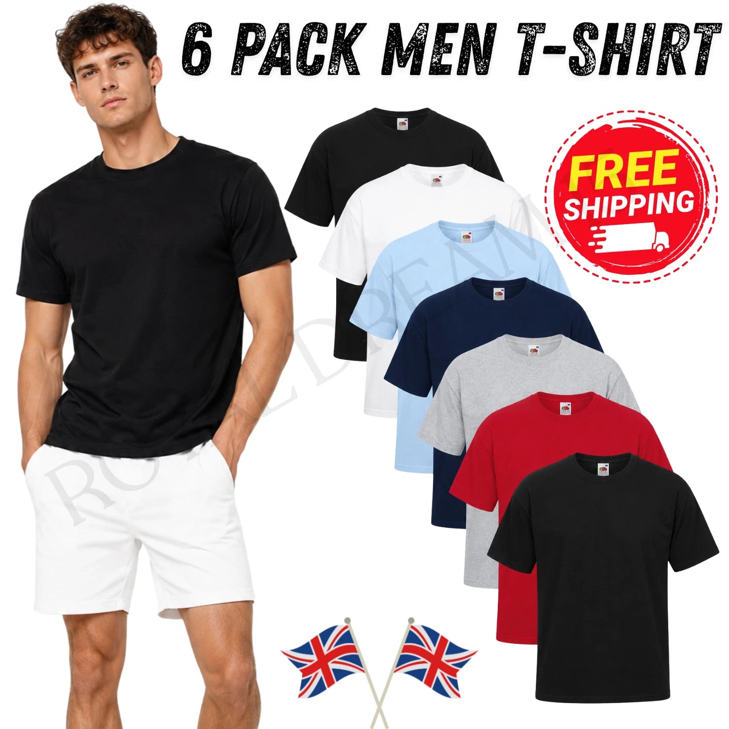 6 And 3 Pack Fruit of The Loom Mens T Shirts 100% Cotton Plain Short Sleeve Tee