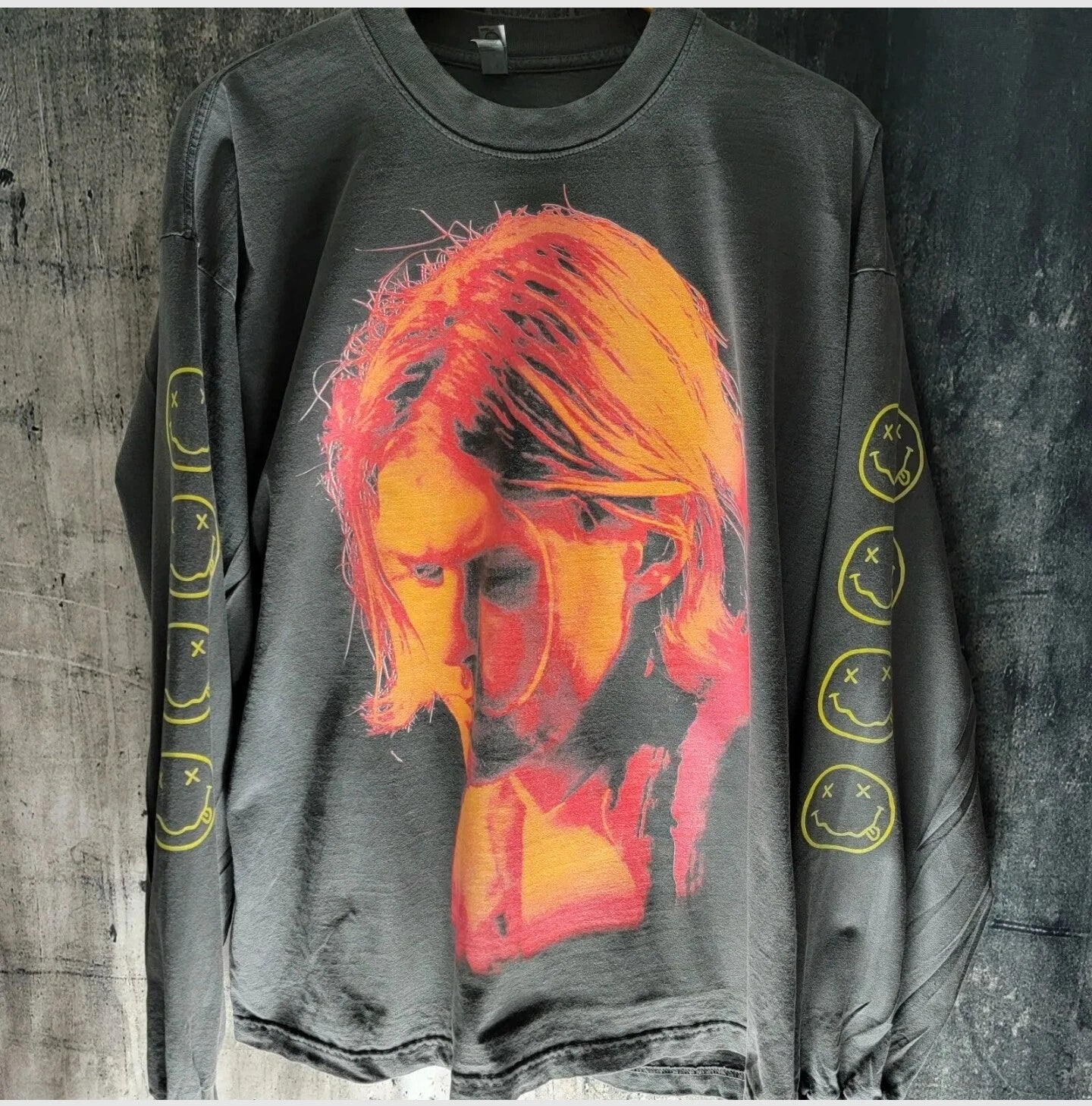 Kurt Cobain Nirvana Custom Long Sleeve Shirt 4-Sided Print Shaka Wear in Black!!
