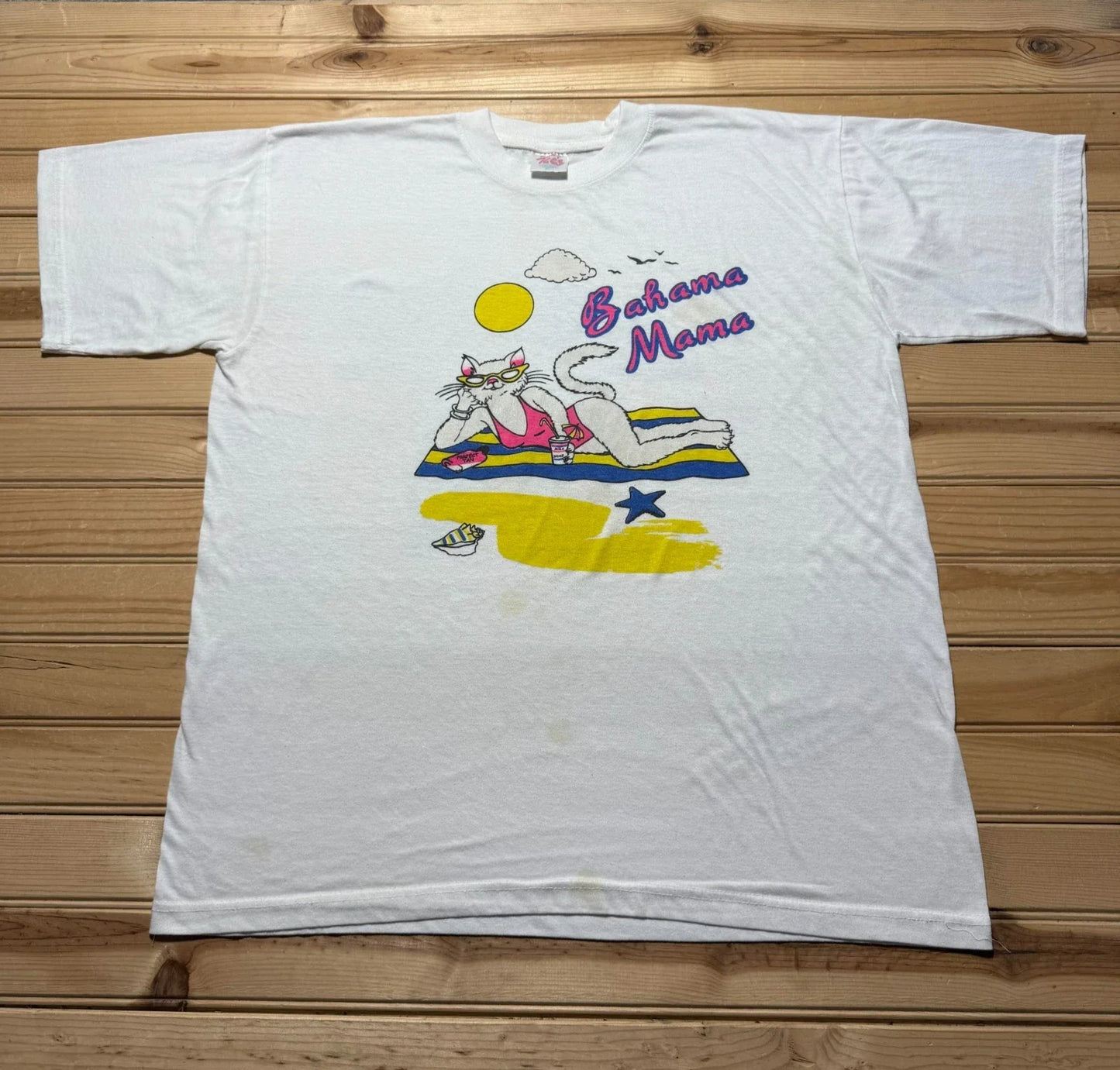 Vintage 90s Bahama Mama Cat Beach Funny Novelty Vacation Souvenir Shirt Size XL