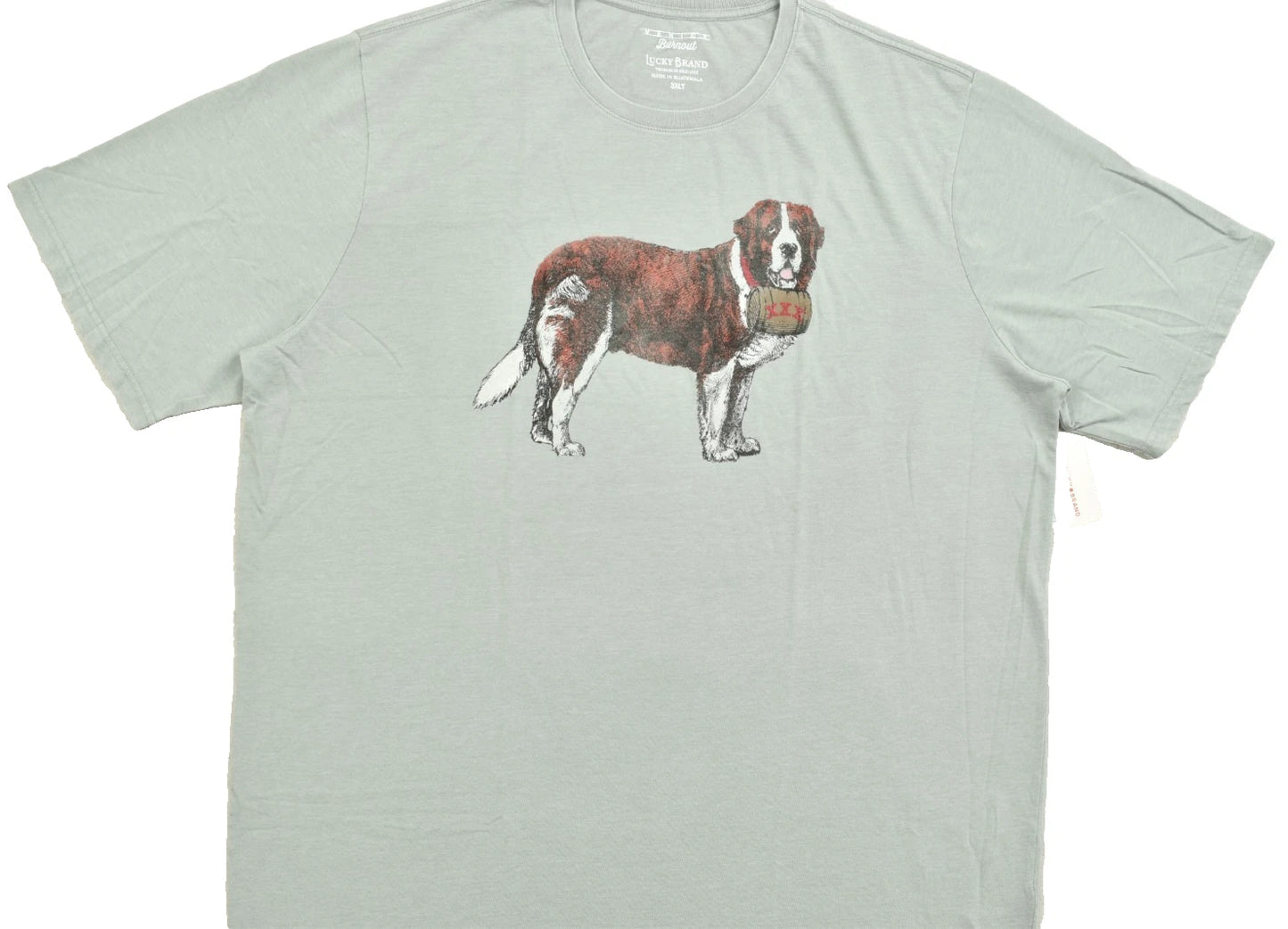 Lucky Brand Men's St. Bernard Dog Tee Short Sleeve Gray Crew Neck Size 3XLT NEW