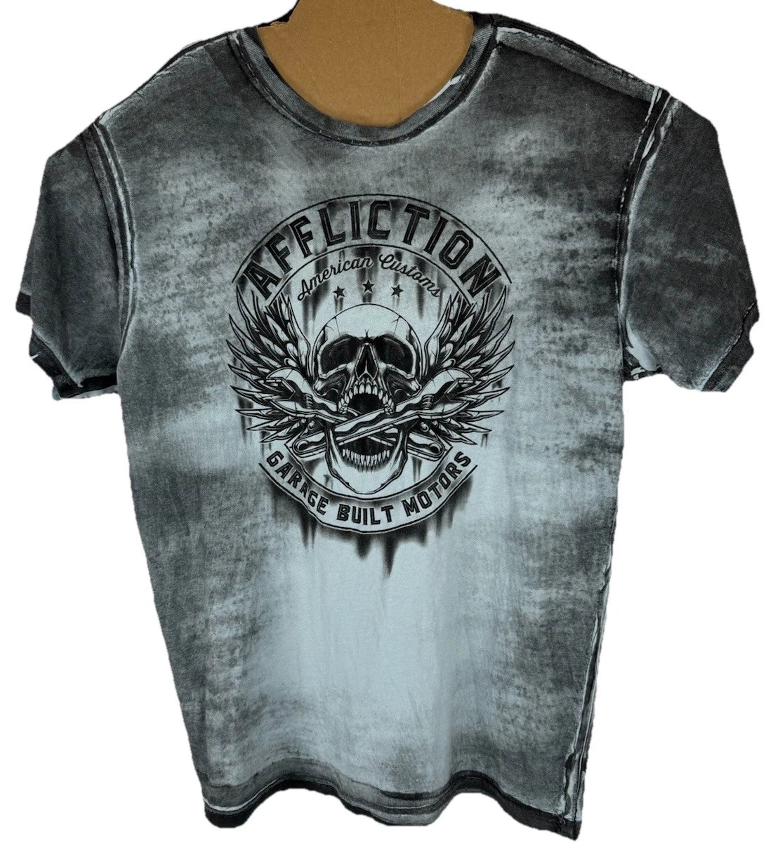 Affliction Mens Gray Skull American Customs Graphic Logo SS T-Shirt Size XXL
