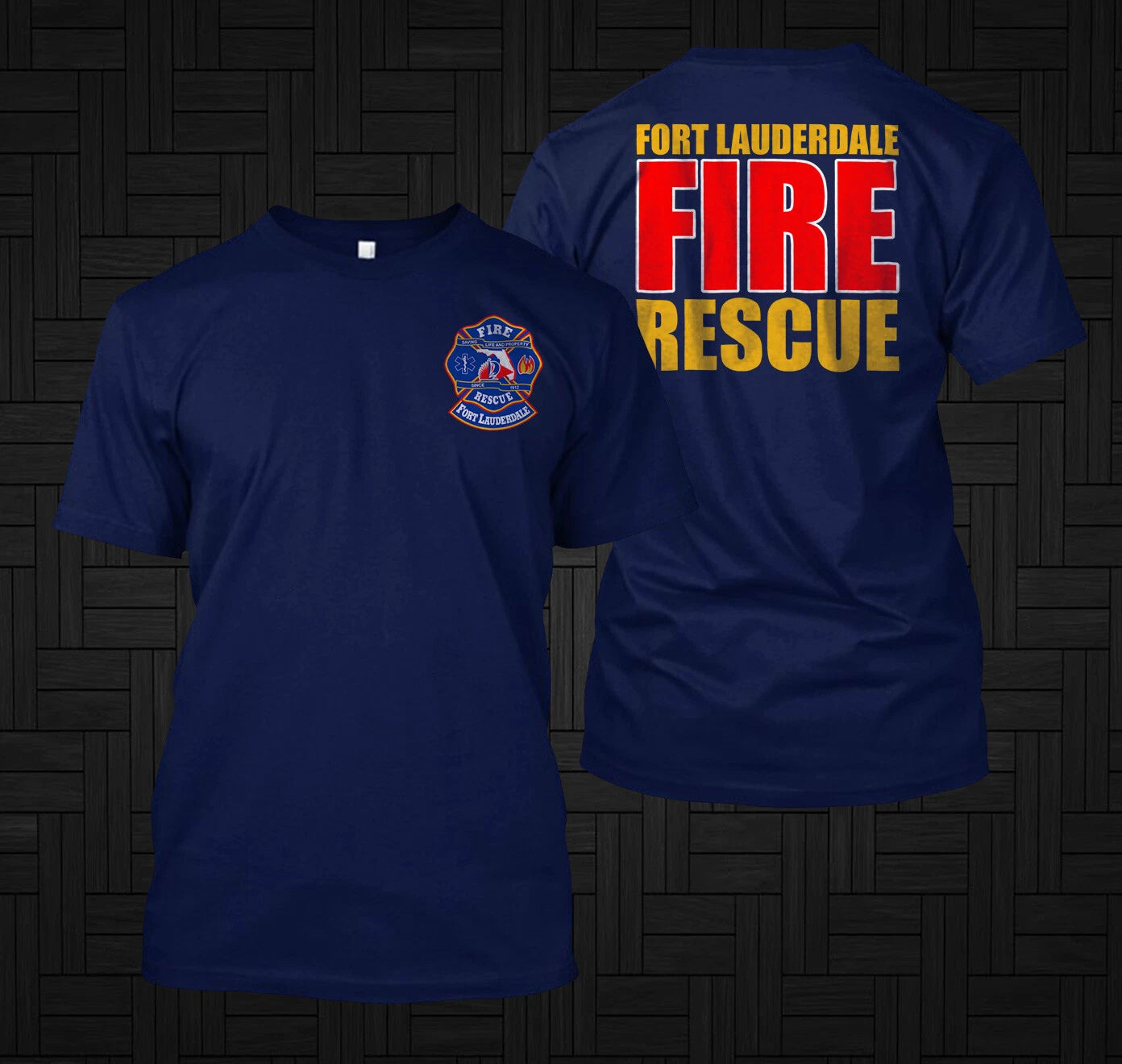 New FORT LAUDERDALE Fire Firefighter - Custom Men's Back and front T-Shirt Tee