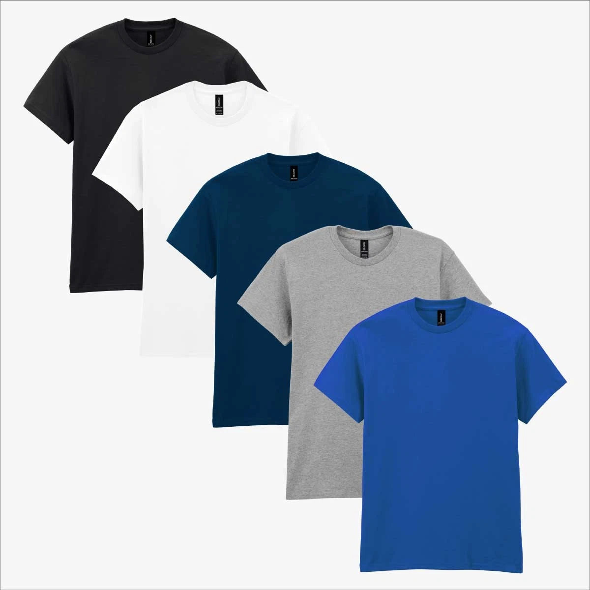 Gildan Mens 5-Pack T-Shirt Everyday Cotton Crew Neck Tee Top Bundle