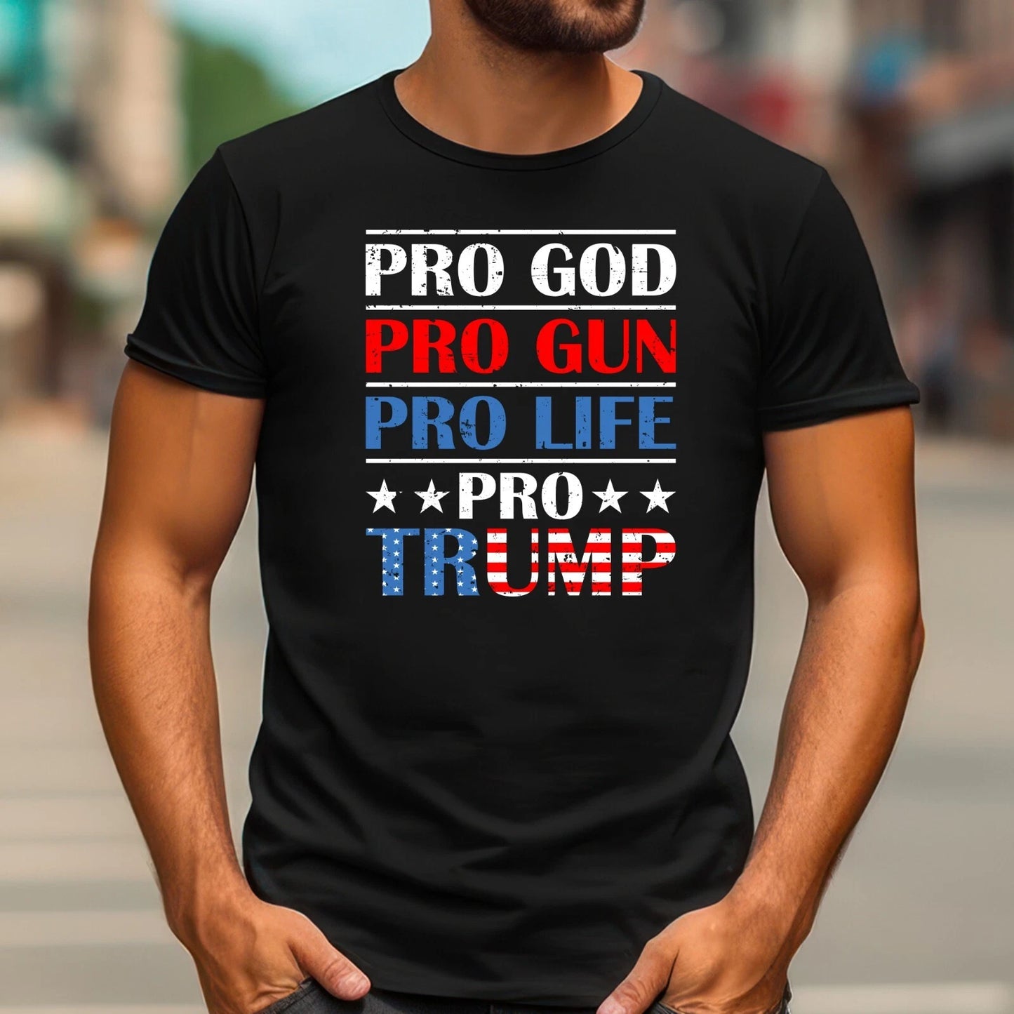 Men's T-shirt Pro God, Pro Gun, Pro Life, Pro Trump T Shirt for Rally Events