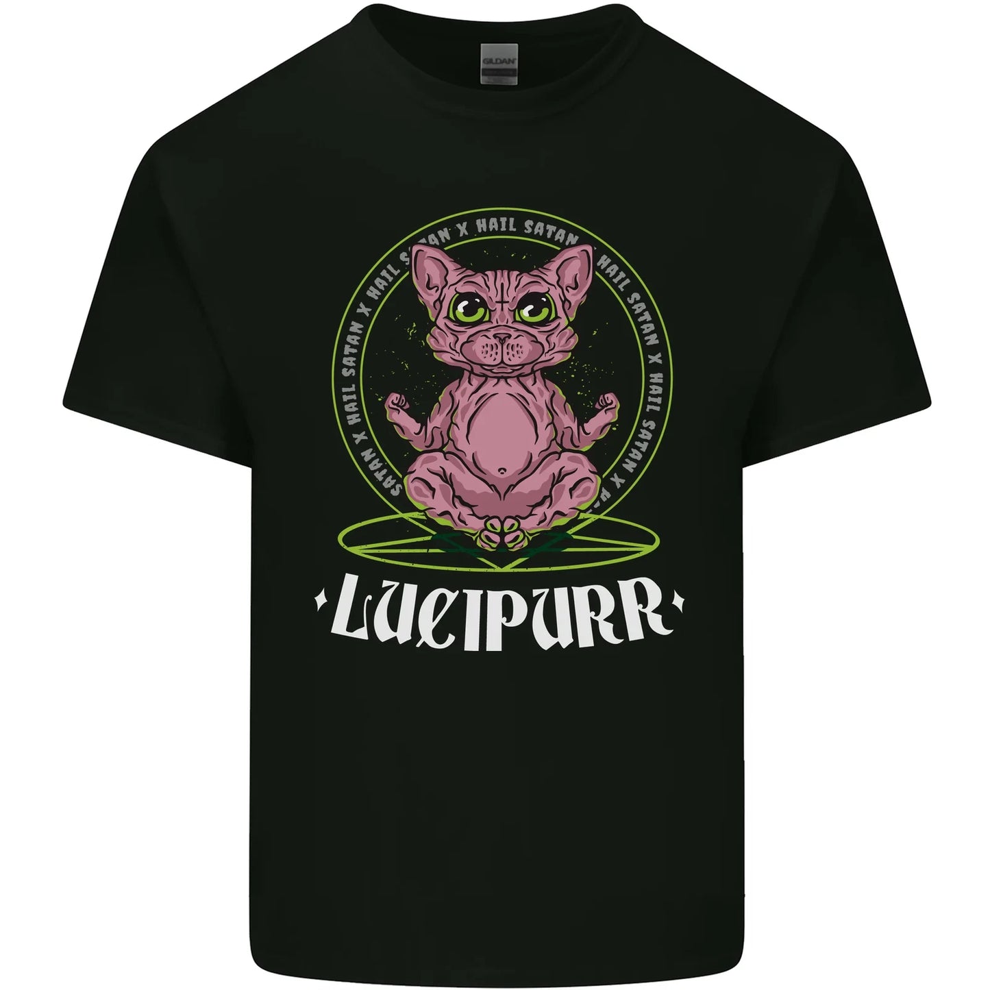 Lucipurr Demonic Hail Satan Cat Evil Mens Cotton T-Shirt Tee Top