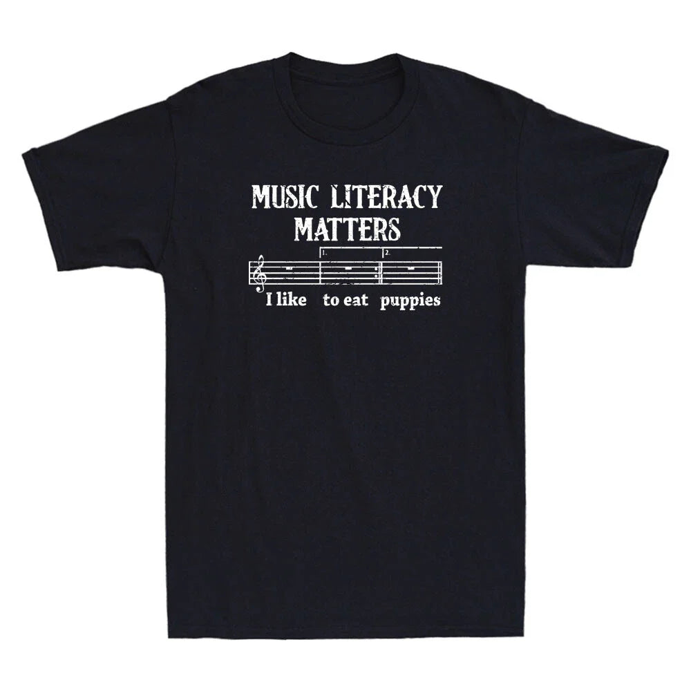 Music Literacy Matters I Like To Eat Puppies Funny Quote Vintage Men's T-Shirt