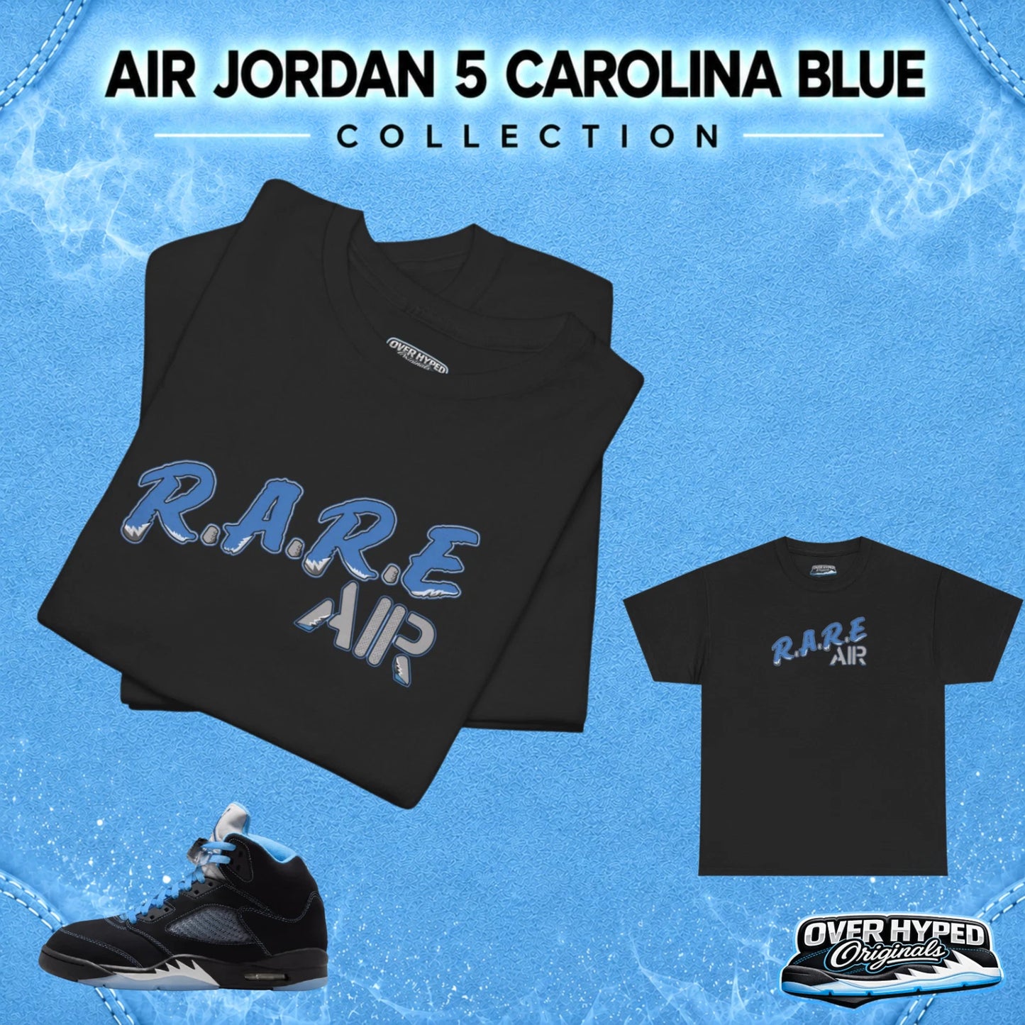 T-Shirt To Match Jordan 5 Black Carolina Shoes - RARE AIR Sneaker Tee