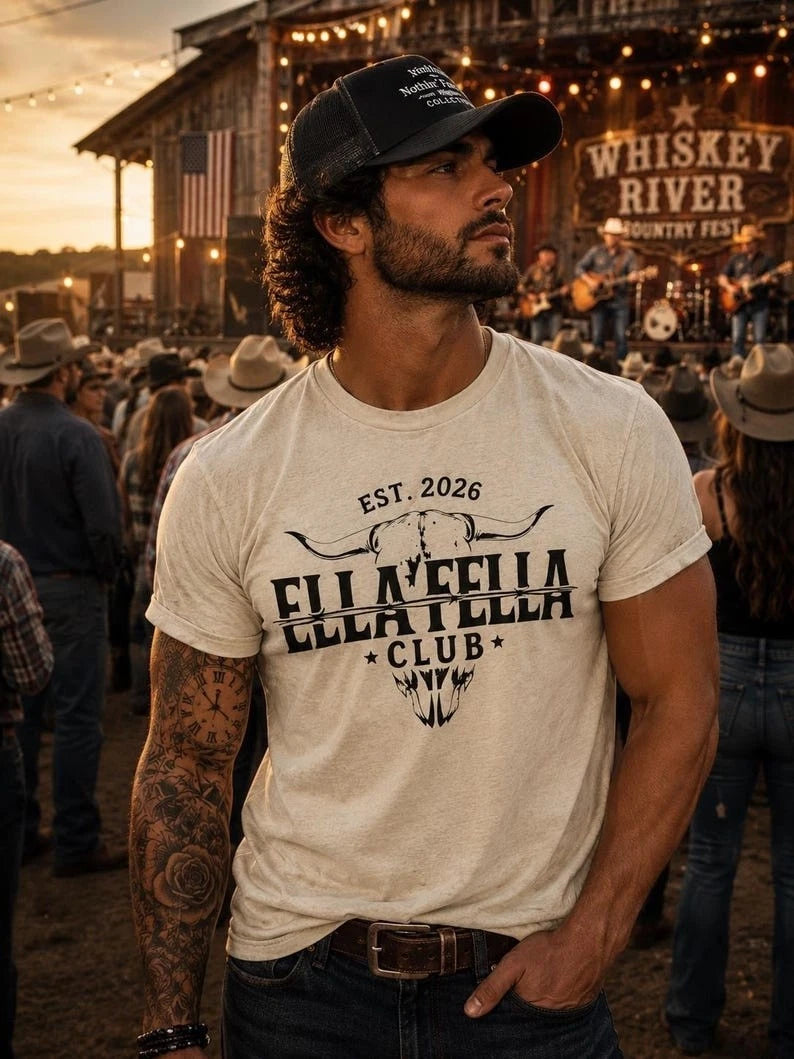 ELLA FELLA Club skull cattle skull graphic T-shirt | EST. 2026 western logo