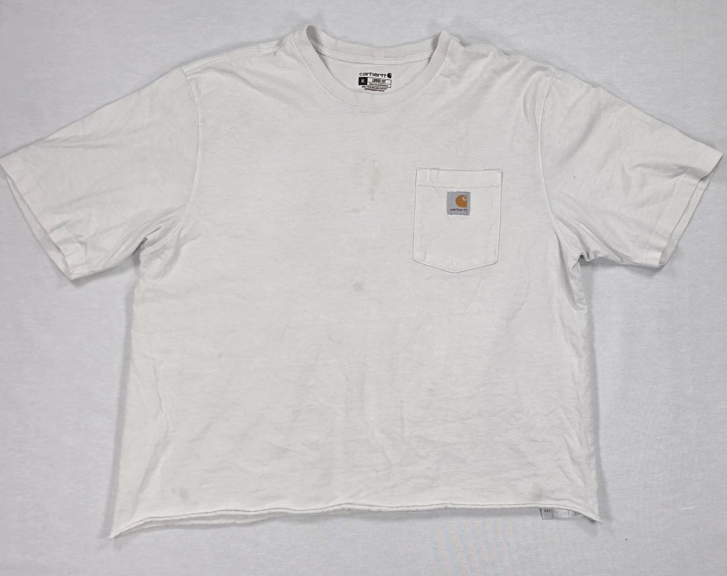 Carhartt K87 Pocket T Shirt XL White Custom Cropped Boxy Workwear Heavyweight