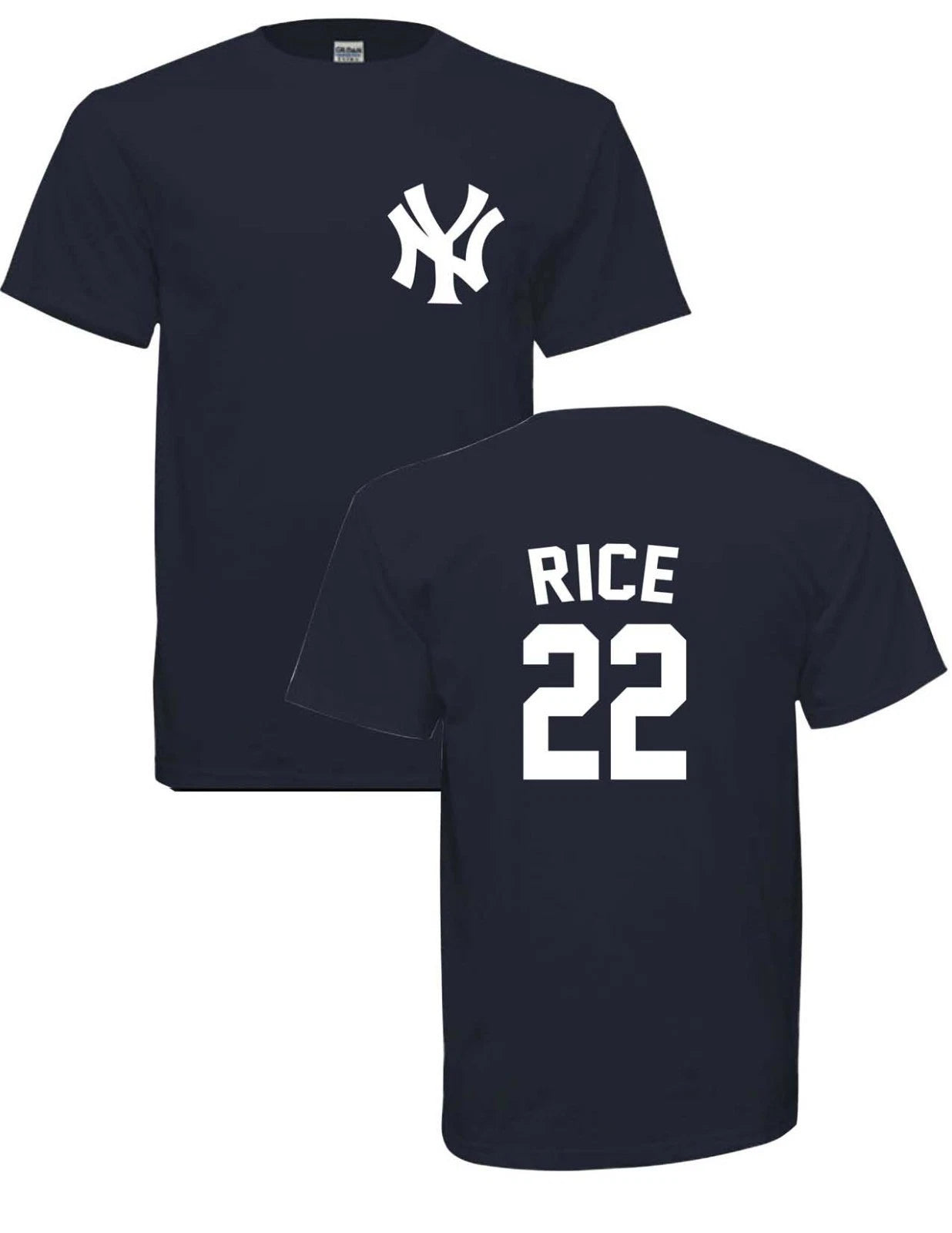 ADULT Rice # 22 NEW YORK YANKEES T-SHIRT NAVY FREE SHIPPING