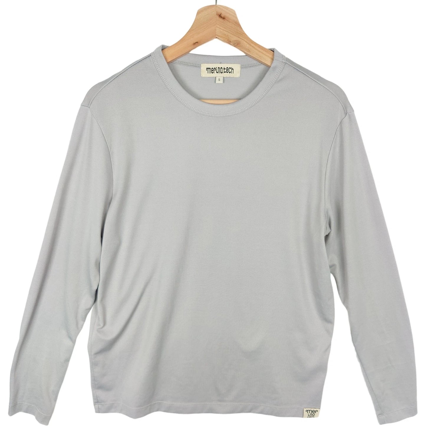 Merino.tech Men's Gray 100% Merino Wool Long Sleeve Crew Neck Shirt S