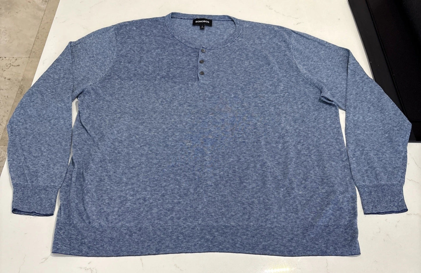 Bonobos Shirt Mens Blue Speckled Henley Long Sleeve Cotton Blend Slim Fit Sz 2XL