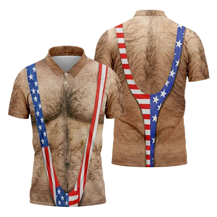 Hairy Body Funny Print Patriotic Golf Shirt, 250th Anniversary Polo Shirts HS771