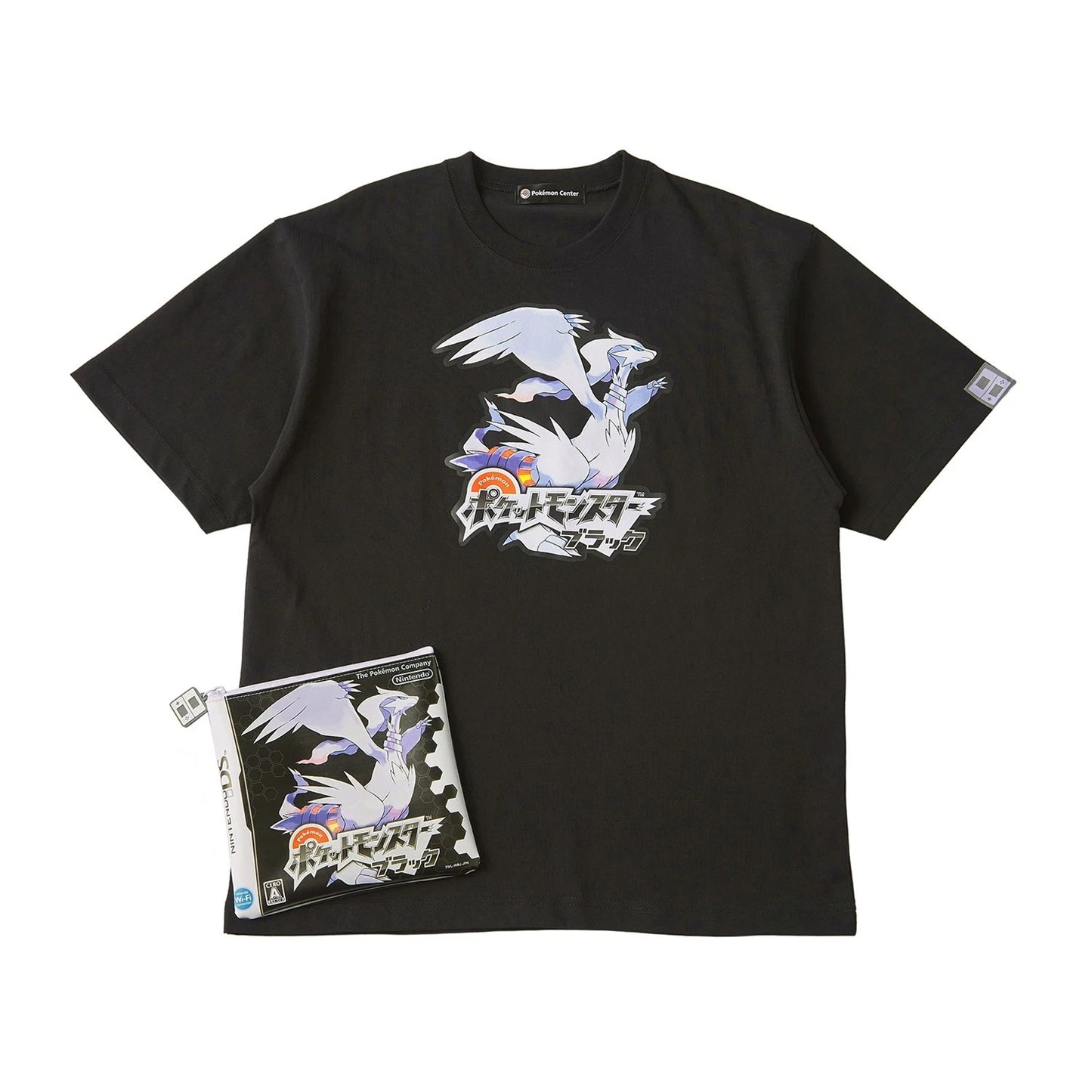 Pokemon Center T-Shirt & Pouch Set Black Version DS Official Japan M/L NEW PSL