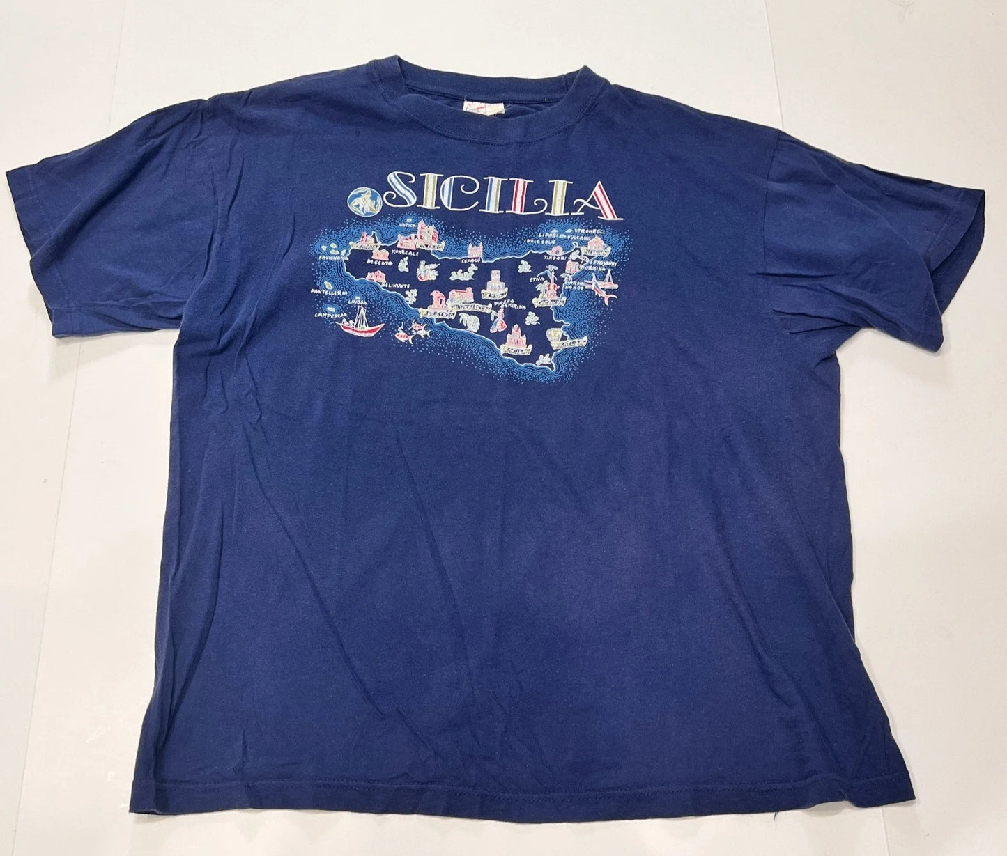 VTG T-Shirt Sicilia Sicily Italy Men Size XXL Blue 1960s Graphic