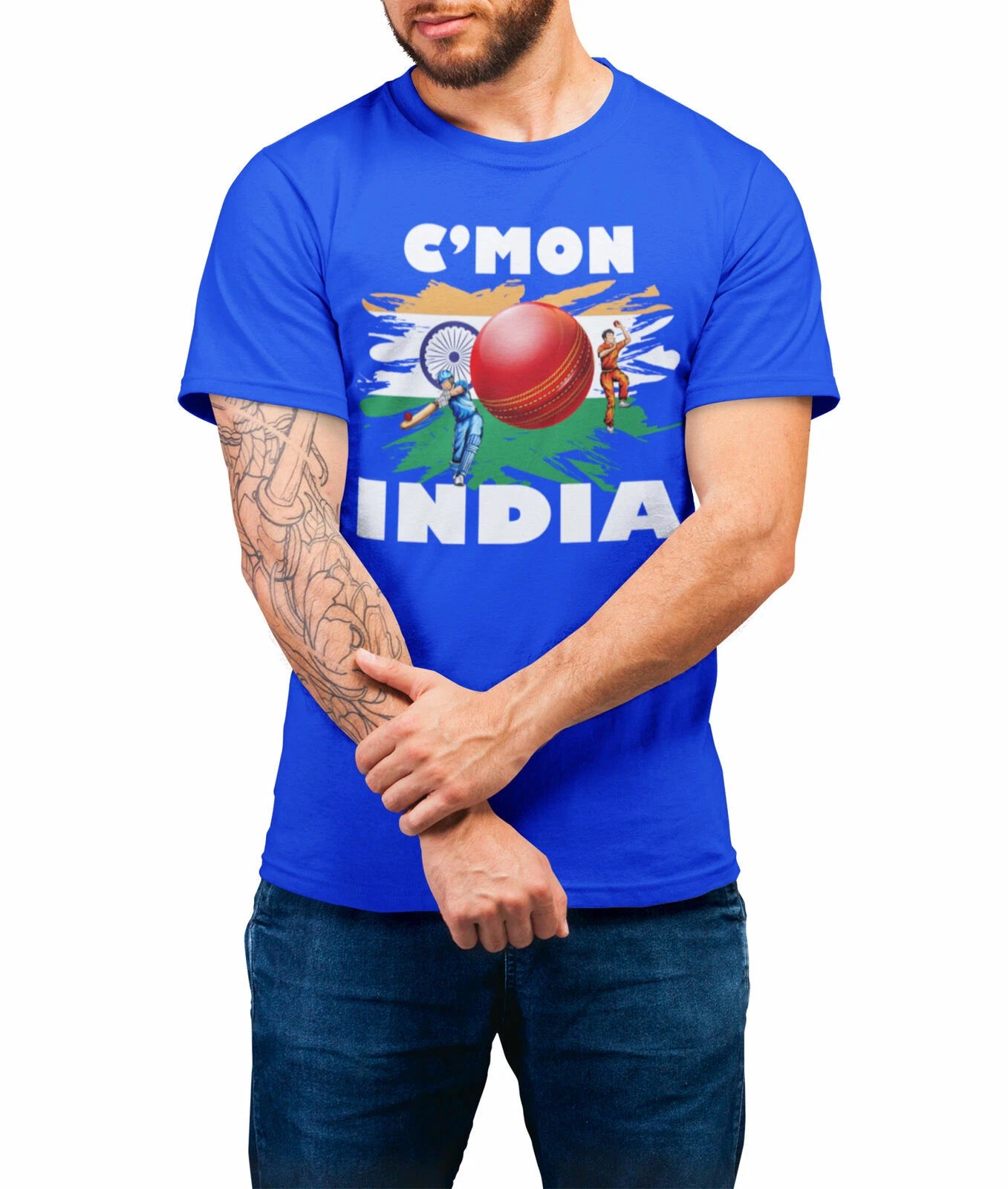 Cmon INDIA Cricket Cotton T-Shirt Choice of Mens Womens Kids Indian Gift