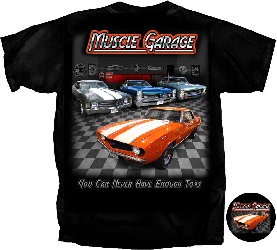 MUSCLE GARAGE T-SHIRT CAMARO GTO GM TEE T-SHIRT AMERICAN MUSCLE CARS