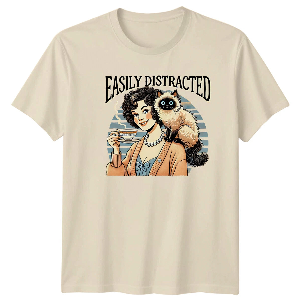 Easily Distracted Cat Lady Siamese Cats Animal Mens T-Shirt Womens Graphic Tee