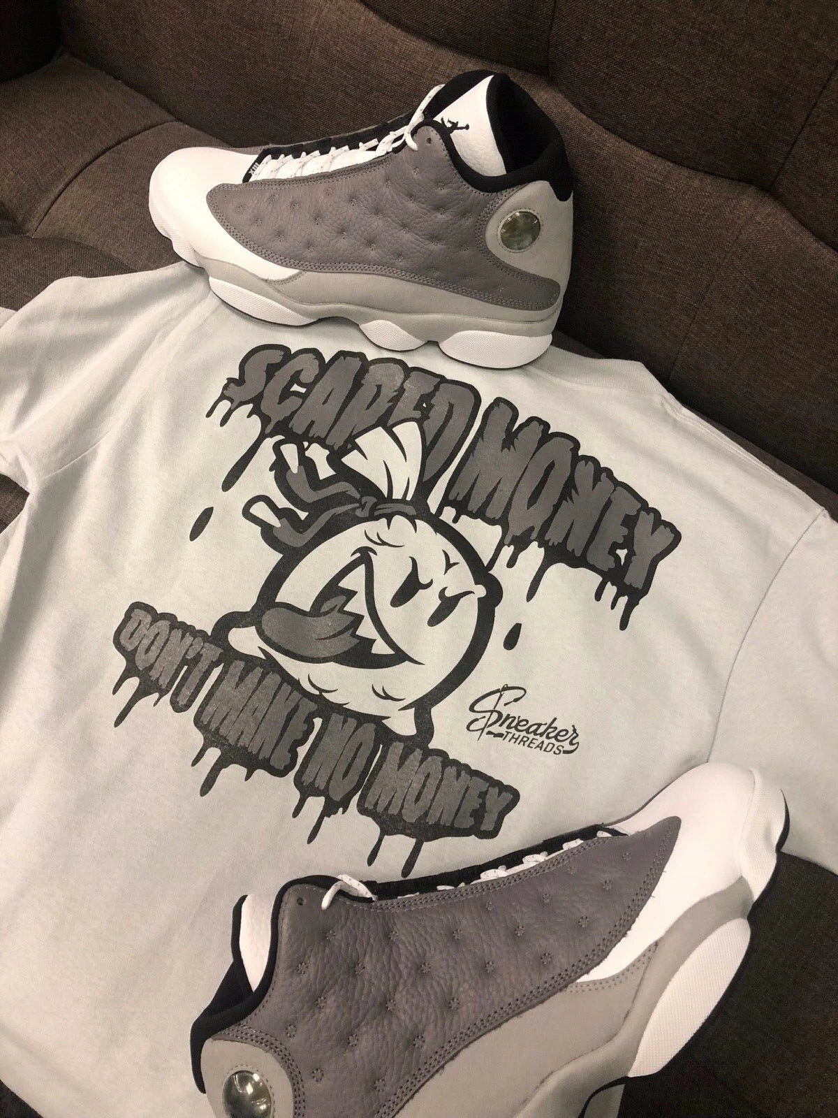Shirt To Match Jordan 13 Atmosphere Grey Retro Shoes - Scared Money Shirt