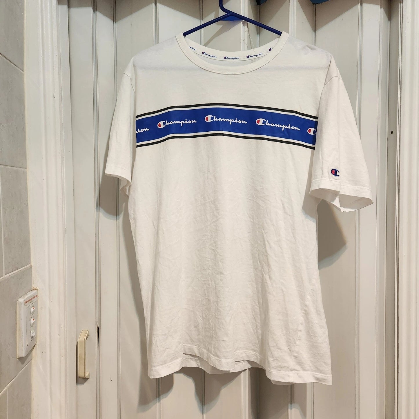 Champion T-Shirt Mens White Short Sleeve Large Graphics Logo