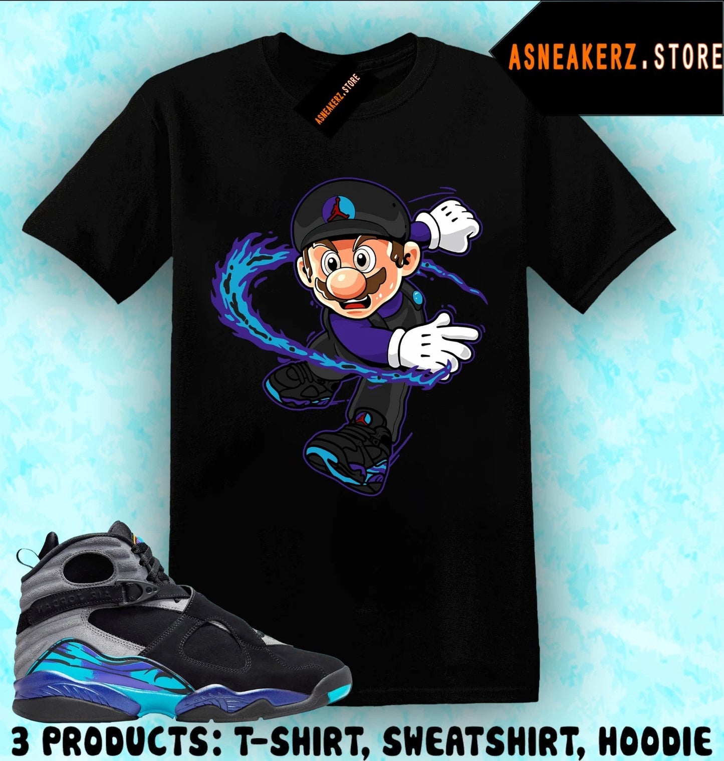 Tee Shirt Matching AJ 8 Aqua 2025 To Match Sneaker Sneakerhead Mario T-Shirt
