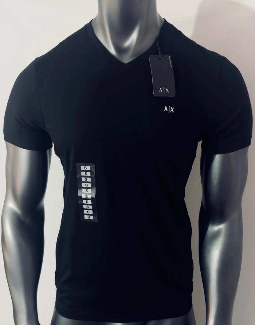 New Armani Exchange Men's Slim Fit V Neck Plain Short Sleeve Shirt