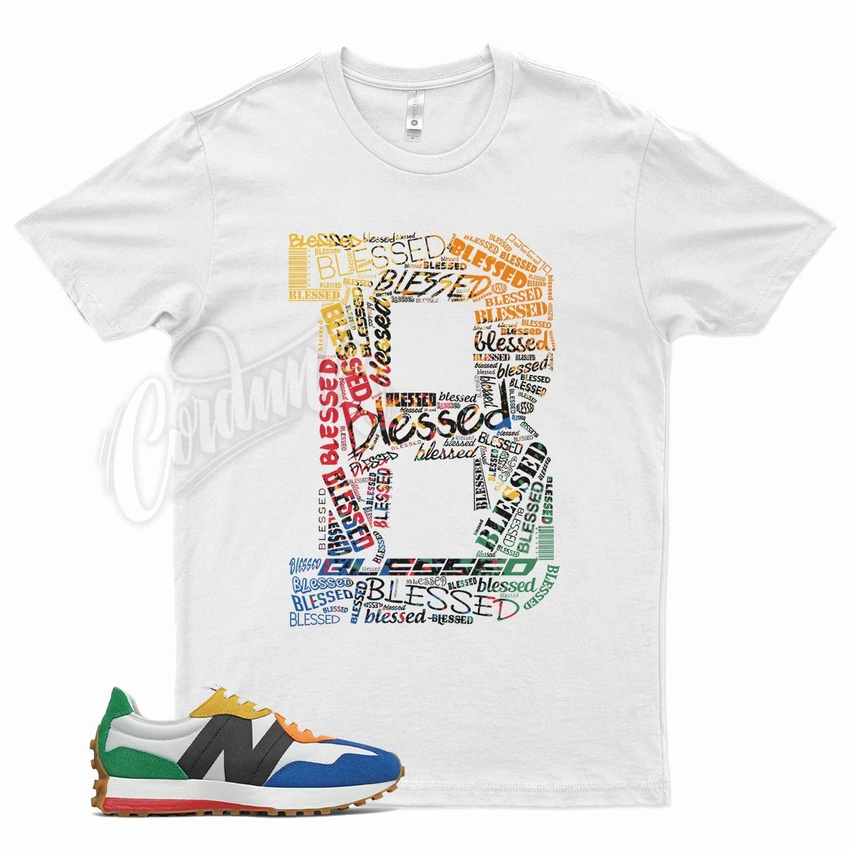White BLESSED T Shirt for Balance 327 Captain Blue Summer Fog Playground 13