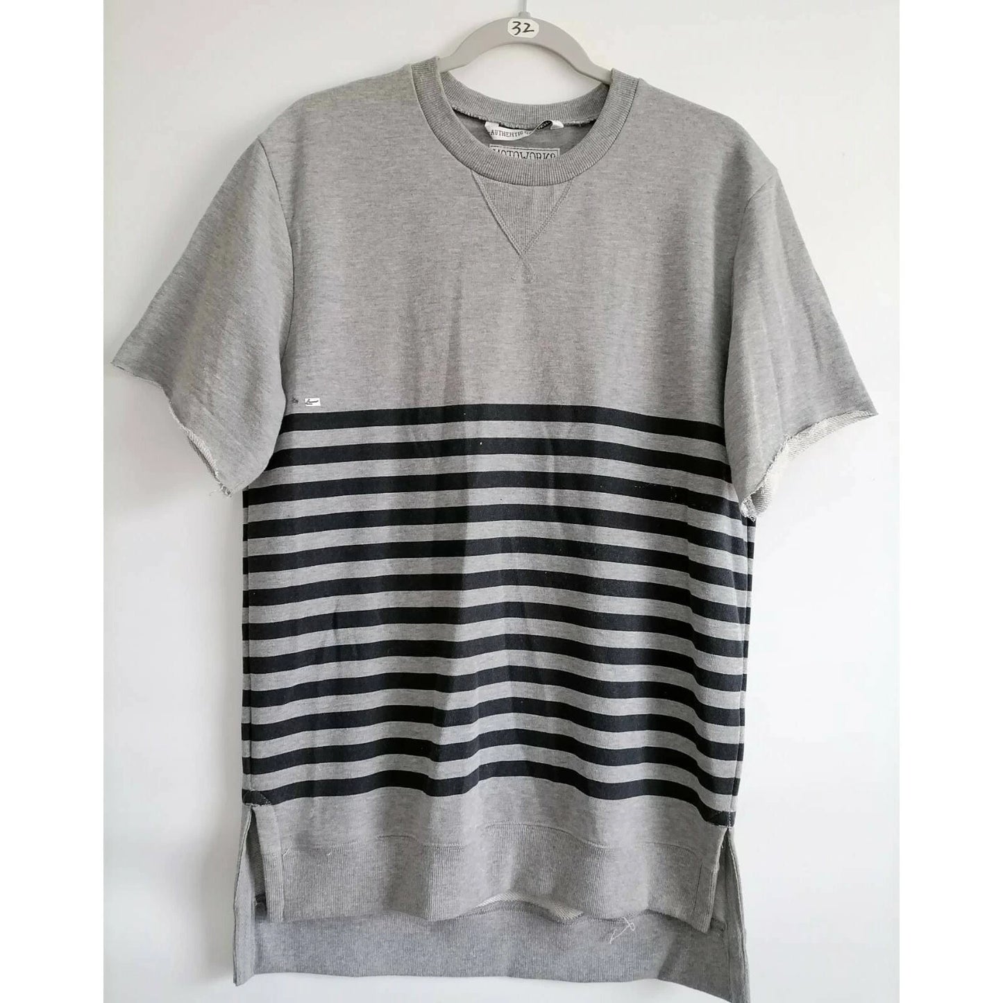 Motorworks Mens Gray & Black Striped Crew Neck Hi Low Hem Basic T-Shirt Size L