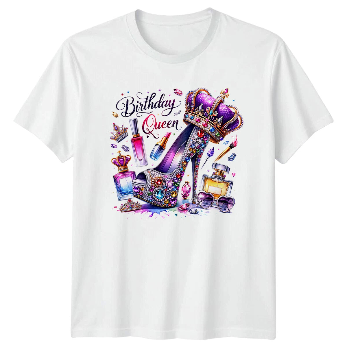 Birthday Queen Crown Jewels High Heel Graphic T-Shirt For Her