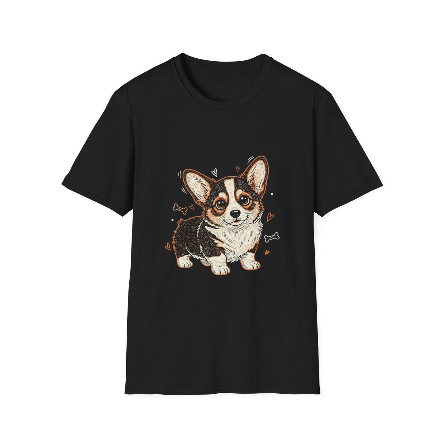 Dog Corgi Cute Kawaii Cartoon Illustrated Black Tee Graphic T-Shirt