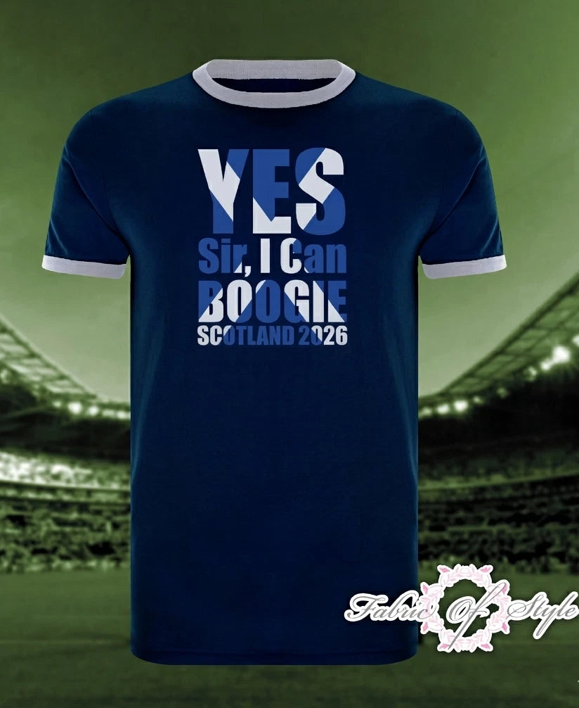 YES Sir, I can BOOGIE! SCOTTISH Flag Scotland T-shirt Ringer l Navy 2026
