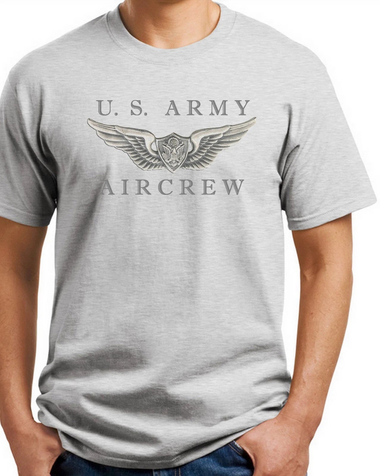 US Army Aircrew T-shirt Ash, White, Khaki Size S-3XL 100% Heavy Cotton
